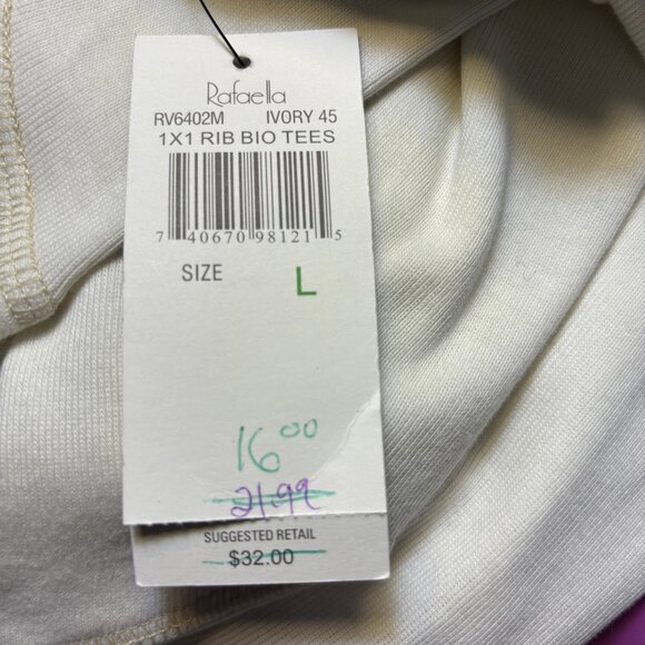Vintage Rafaella Ivory Cotton T-Shirt Long Sleeves Scoop Neck NOSWT - Picture 13 of 13